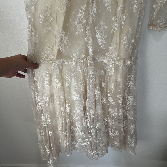Gatsby Style Vintage Lace Sheer Dress Sz 7/8 Union Made In USA Dainty Fairy Chic - Picture 7 of 13